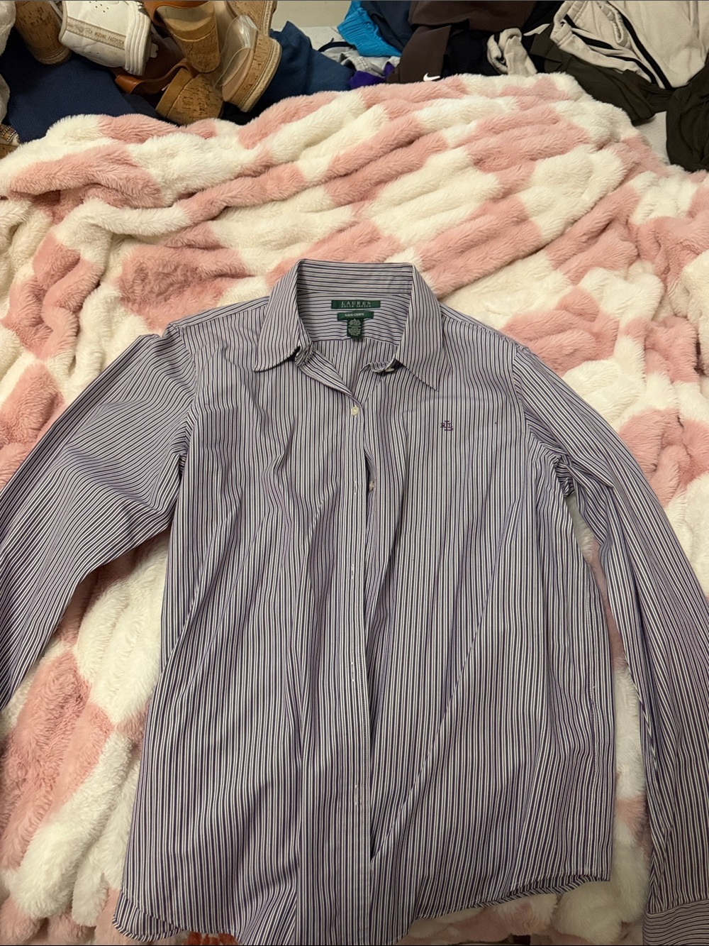 Ralph Lauren Men’s Purple and White Pinstripe Dress Shirt
